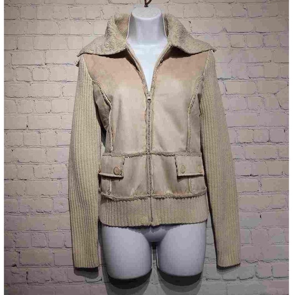 Glimmer By I-I Basics Women's Small Jacket Ribbed Sleeves Faux Fur Collar Cargo